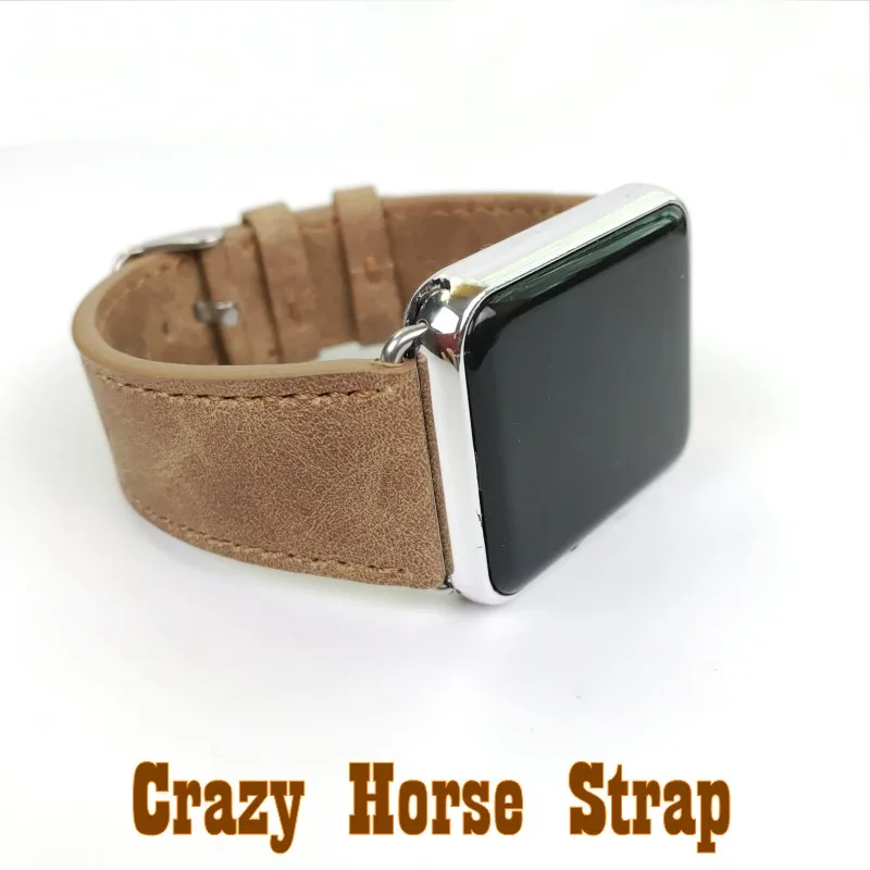Кожаный ремешок Crazy Horse для Apple Watch SE Band Series 6 5 4 3 2 классический коричневый браслет