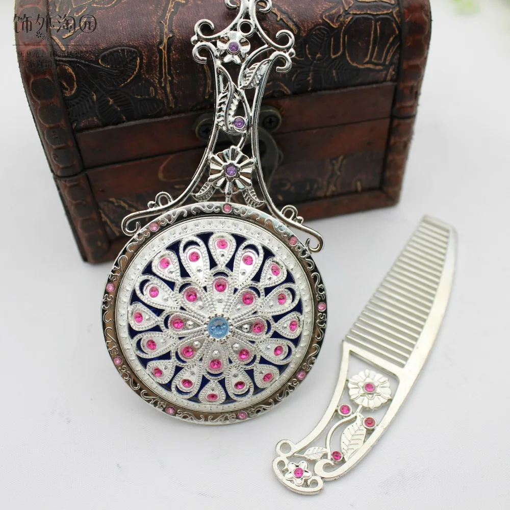 Портативное бронзовое ажурное металлическое зеркало с расческой индивидуальное