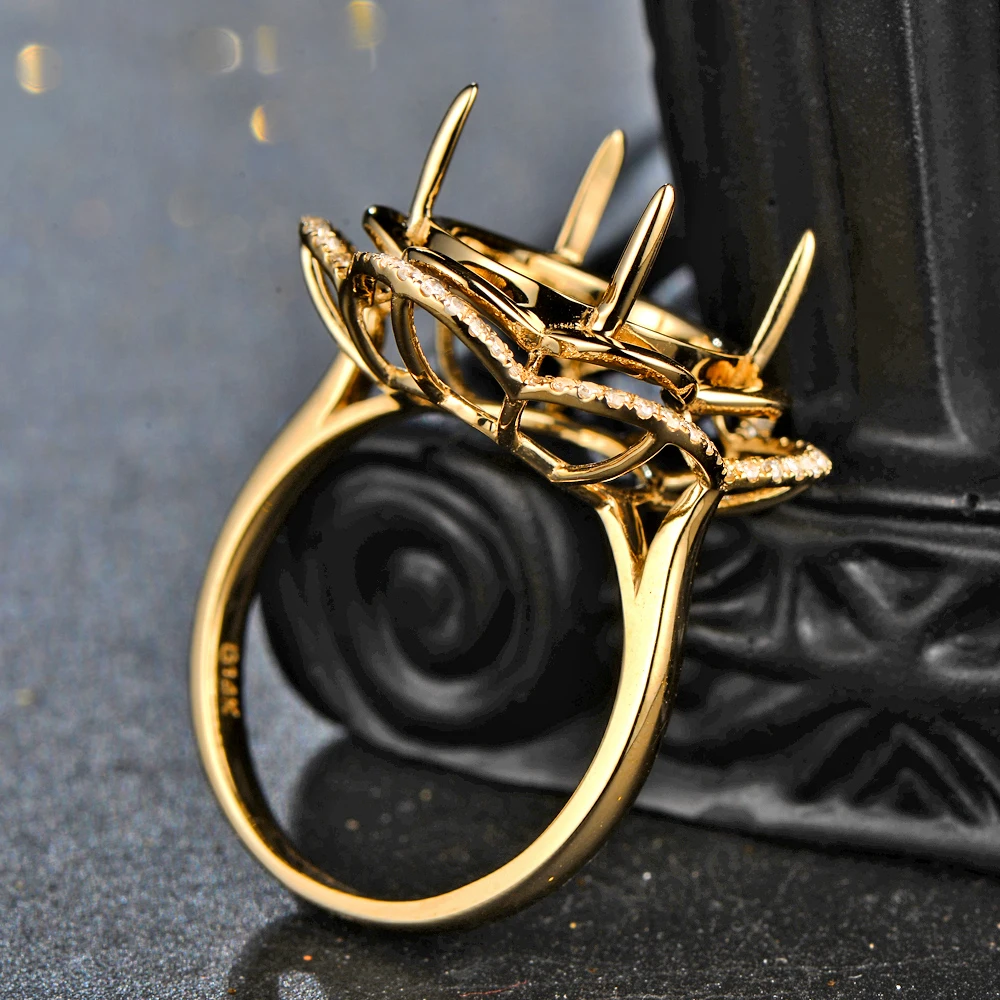 Ограненное кольцо Caimao 12x14 мм с овальным полукреплением желтое золото 14 к