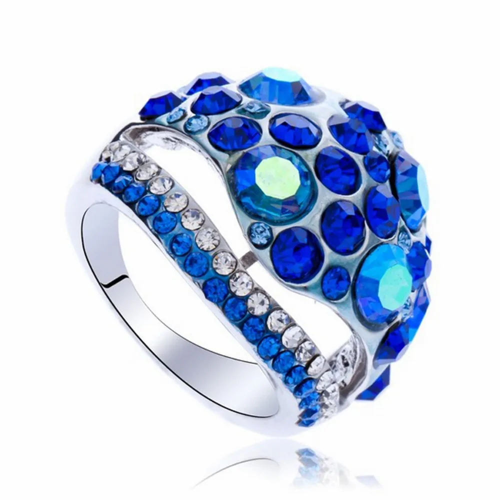 Синие стразы модные роскошные большие кольца с кристаллами для женщин ювелирные