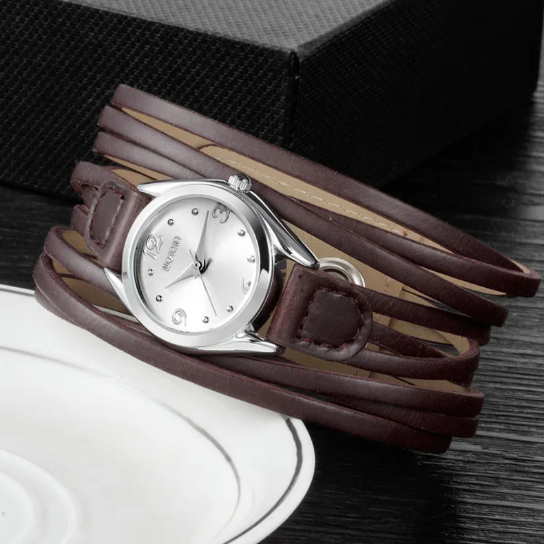 WEIQIN Мода Браслет Роскоши Кварцевые Часы Женщины Личность Черный Кожаный Ремешок