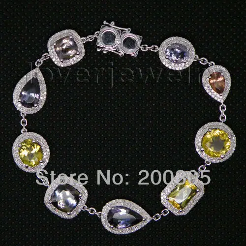 LOVERJEWELRY, Женский винтажный браслет, Одноцветный, 14К, белое золото, натуральный бриллиант, аметист, перидот, гранат, браслет для девушек, юбилей