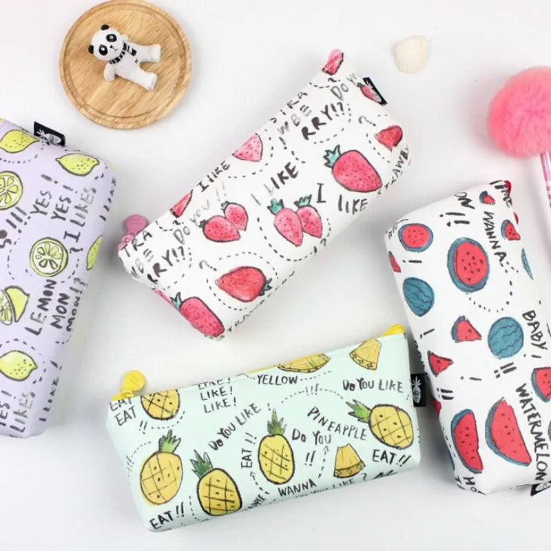 Милые Свежие Фрукты Кожаный Пеналы Карандаш Удар Сумка Организатор Kawaii