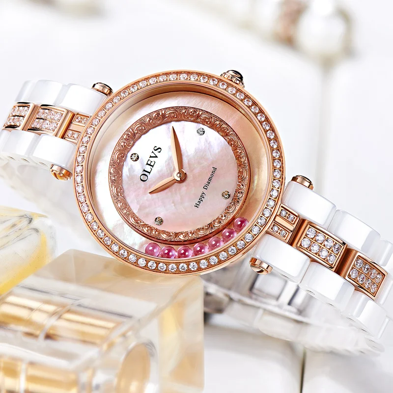 OLEVS личность поп керамические часы с бриллиантами водонепроницаемый дамы