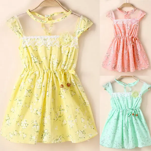 95% Cotton Summer Baby One-Piece Kid Girl Lace Floral Tunic Princess Party Dress Size S-XL | Детская одежда и обувь