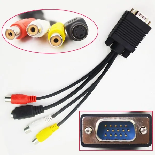 VGA 15 pin штекер для 3RCA ТВ S-Video AV выход конвертер Кабель-адаптер M/F разъем для ПК компьютер Ноутбук
