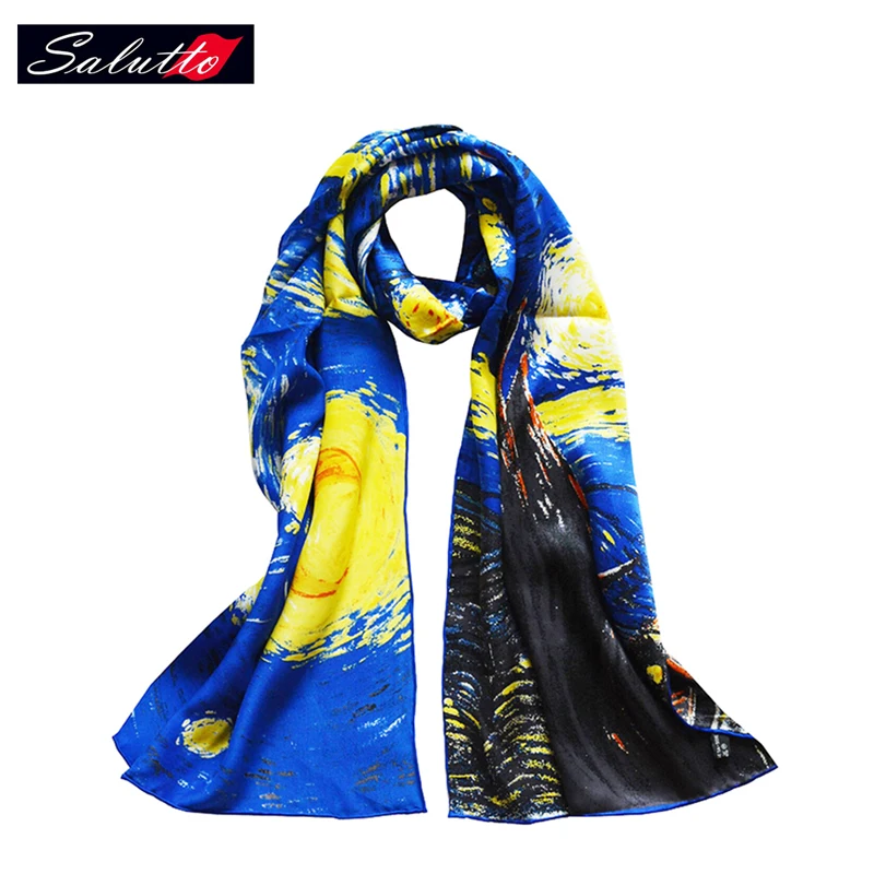 SALUTTO 100% шелковый шарф Ван Гог Картина маслом длинный брендовый женский хит продаж