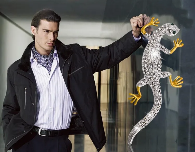 Новая милая Хрустальная брошь ящерица для мужчин Gecko Броши Харадзюку винтажные Стразы животные криперы брошь большое ювелирное украшение в виде броши