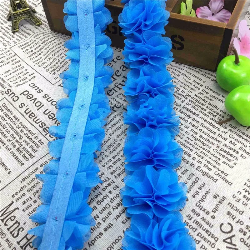 1Yard 12 colors Flower 3D Chiffon Lace Trim Ribbon Fabric for Applique Sewing Wedding Dress Decoration Accessories Supplies 5cm