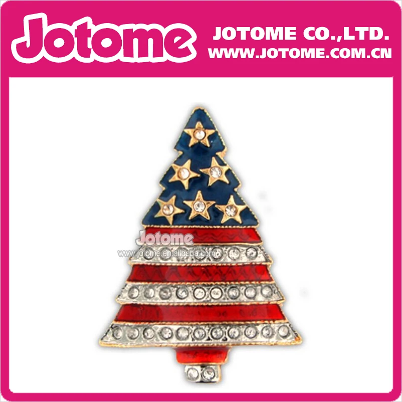 

100pcs Rhinestone Patriotic American Flag Christmas Tree Brooch Pin Fashion Women&Men Jewelry 4th of July