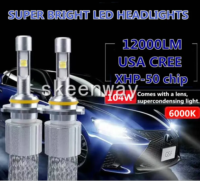 2x автомобиль светильник H4 светодиодный лампы 4300 К 6000 104W 12000LM XHP50 чипы светодиодный головной светильник H1 H3 H7 H11 9005 D1S D2S 880 светодиодный туман светильник H27 881