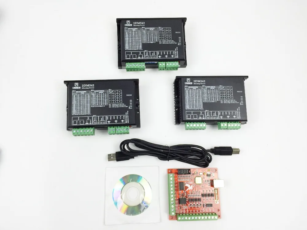 ЧПУ mach3 usb 3 осевой комплект 2DM542 драйвер Замена M542 2M542 + 4 USB плата контроллера шагового двигателя 100 кГц|3 axis