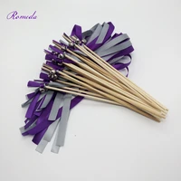 50pcslot purple stain ribbon wedding wandsribbon wands wedding ribbon stick for wedding party