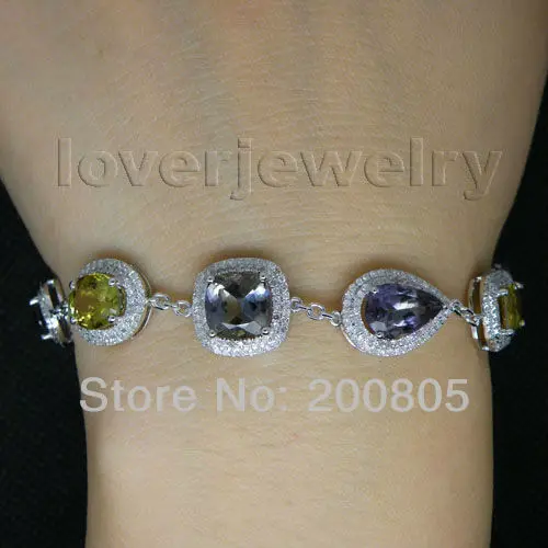 LOVERJEWELRY, Женский винтажный браслет, Одноцветный, 14К, белое золото, натуральный бриллиант, аметист, перидот, гранат, браслет для девушек, юбилей