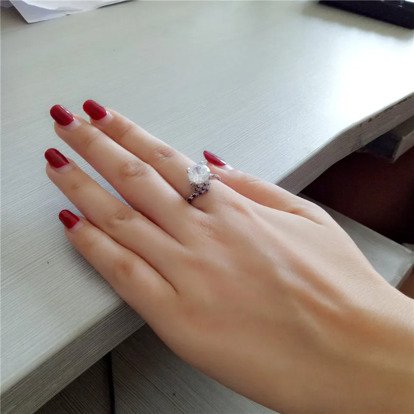 Almei Свадебные 2017 милые кольца с большим камнем для женщин женское кольцо голубым