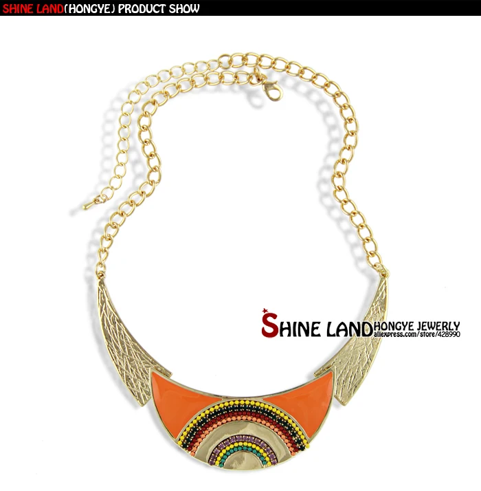 Shineland Collares новые модные женские этнические эмалированные бусы в форме Луны колье массивное ожерелье с подвеской Золотое ювелирное изделие