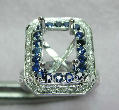Твердое кольцо 14 k из белого золота с сапфиром