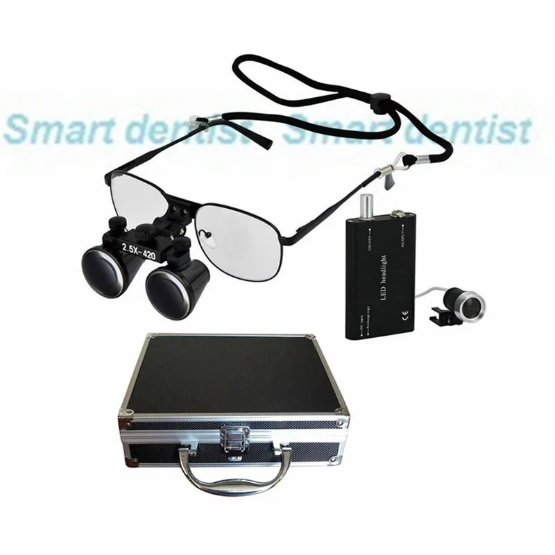 Metal box 2.5X Magnifier with LED headlight Dental surgical loupe