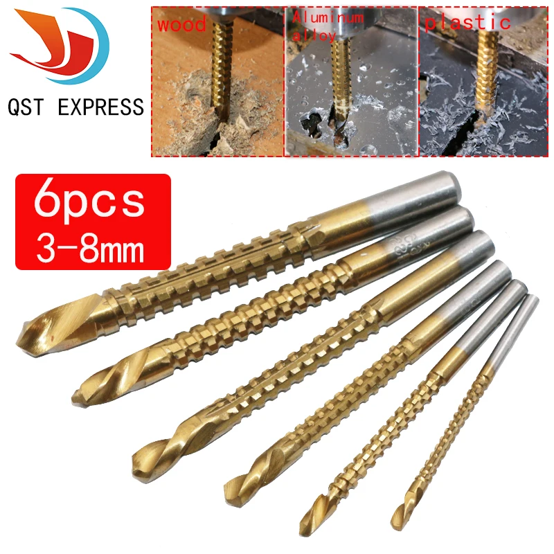 Набор сверл и пилы QSTEXPRESS 6 шт./компл. сталь титан деревообработка дерево 3/4/5/6/6.5/8