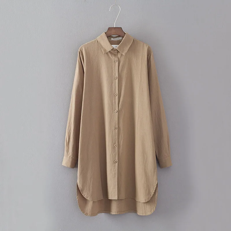 Женская длинная рубашка в стиле ретро Повседневная Свободная из хлопка и льна
