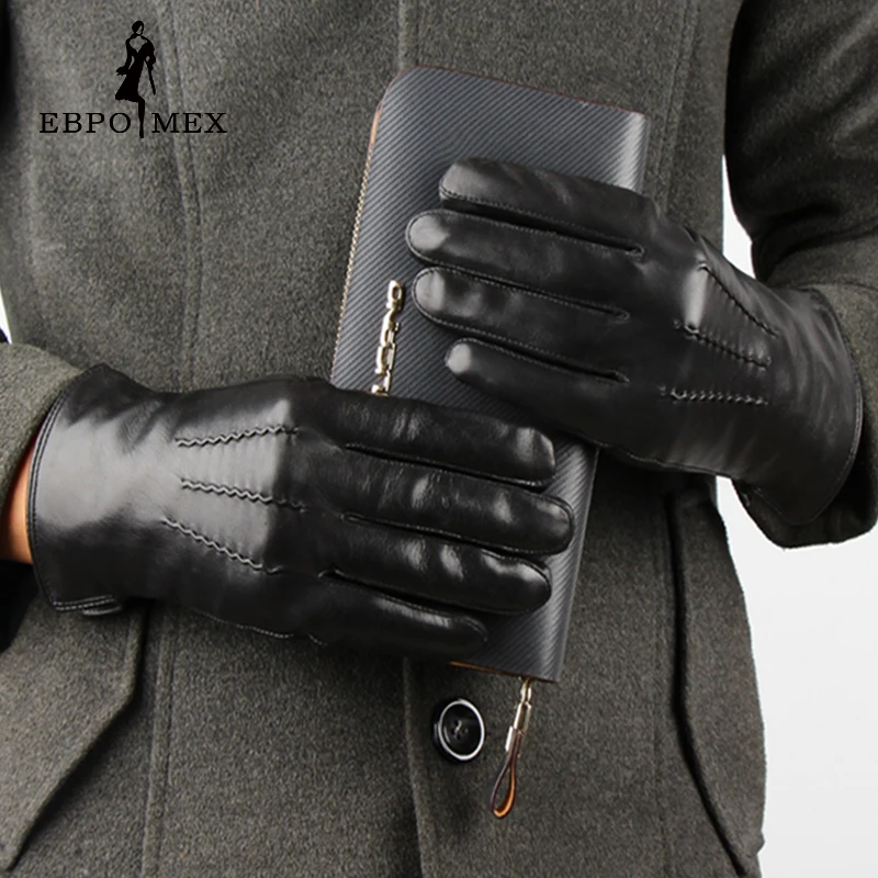 Хорошо продаются Перчатки мужчин, натуральная Кожа, кожа мужские перчатки, мужские черные перчатки, Теплый подкладка, Кожаные перчатки мужч... от AliExpress WW