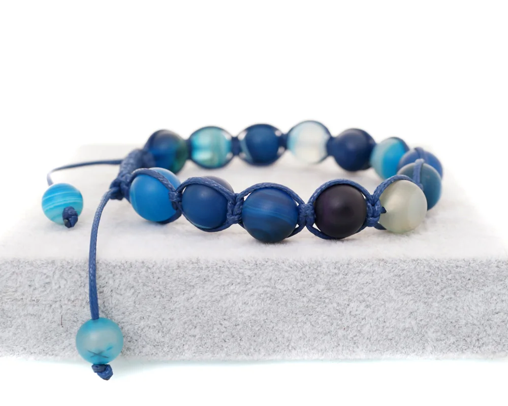 Virginstone новый синий камень агат бусины шамбалы браслет мужчины мода воск веревка