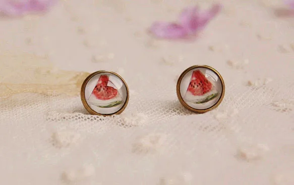 12 пар/лот смешанные Винтаж Jewelry Стекло кабошон серьги-гвоздики серьги для девочек Cherry Точки Цветы 12 мм rd0002