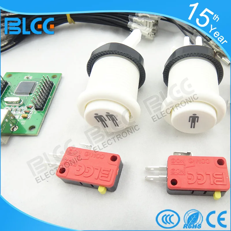 DIY arcade kit illuminated joystick 32mm pushbuttons with led microswitch 2players usb to jamma 1P 2P usa button | Спорт и