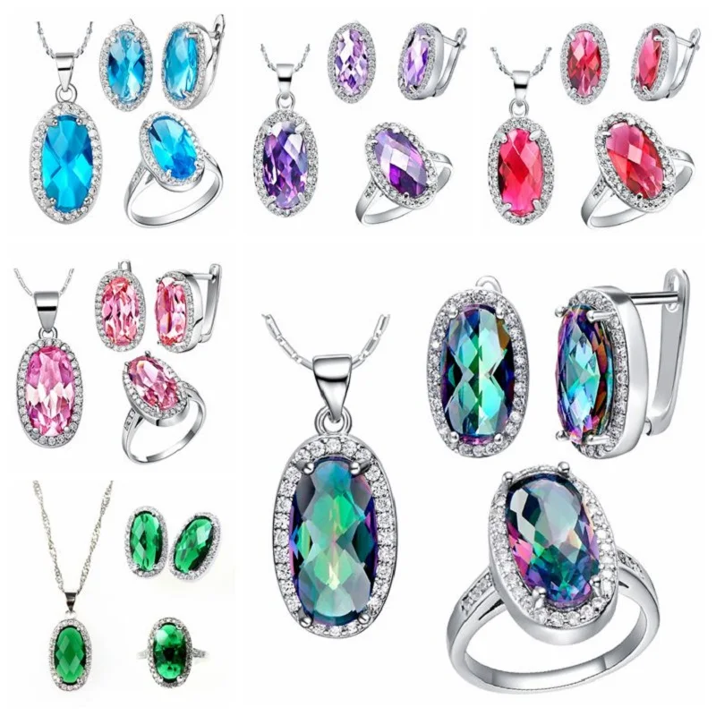 Almei серебряный цвет Женские Ювелирные наборы свадебное ожерелье розовый стразы