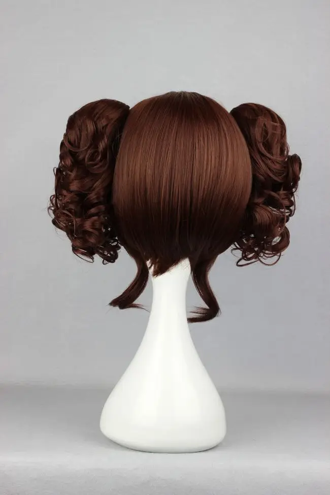 MCOSER 35 см короткие синтетические кудрявые высокотемпературные волоконные волосы фиолетового цвета с двумя хвостиками WIG-301C