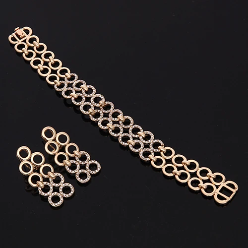 Панк Женщины Полые Круг Горный Хрусталь Браслет Серьги Кольцо Ожерелье