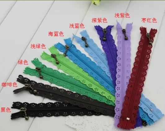 1000 шт./лот модные застежки молнии 20 см или 25 с кружевной нейлоновой отделкой для