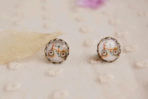 12 пар/лот смешанные Винтаж Jewelry Стекло кабошон серьги-гвоздики серьги для девочек Cherry Точки Цветы 12 мм rd0002