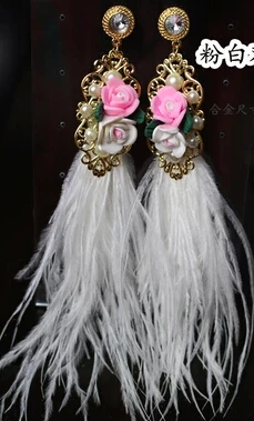 Style 5 white Новые модные роскошные большие натуральные страусиные перья серьги ювелирные изделия длинные висячие серьги для женщин серьги для ночного клуба - Окраска металла: Style 5 white