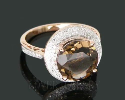 4.66Ct однотонные 14kt розовое золото бриллиант дым топаз Круглый 10x10 мм Обручение обручальное кольцо