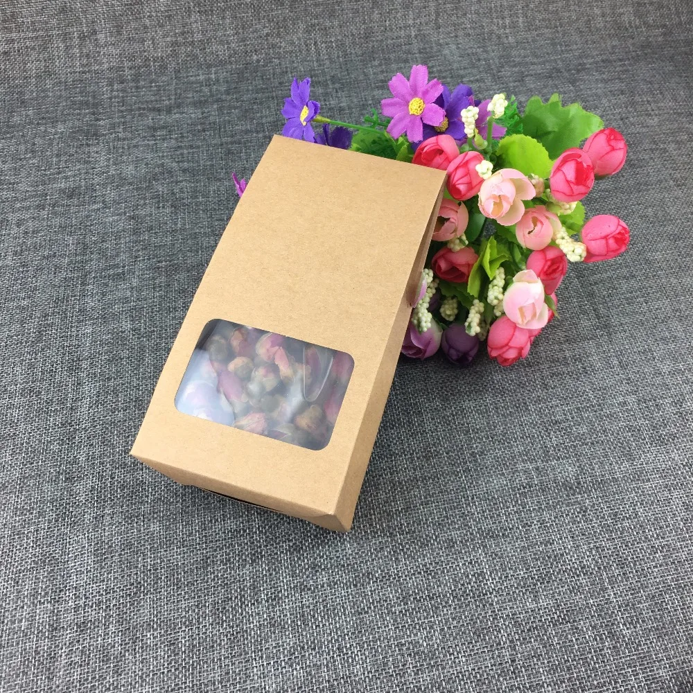 16*8*5cm 50PC/Lot Kraft Paper Candy Bag Rectangle PVC Clear Box Blank Jewelry Package Boxes For Candy/Bake Accept Custom Logo | Украшения и