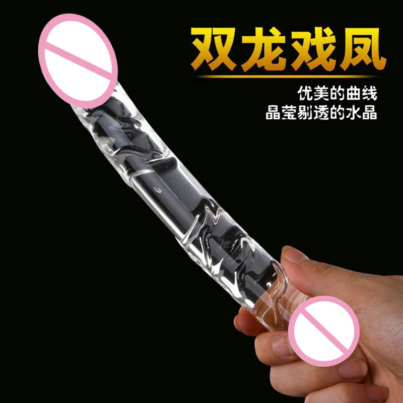 Ребристые реалистичные Двойные головки член пенис стеклянные фаллоимитаторы