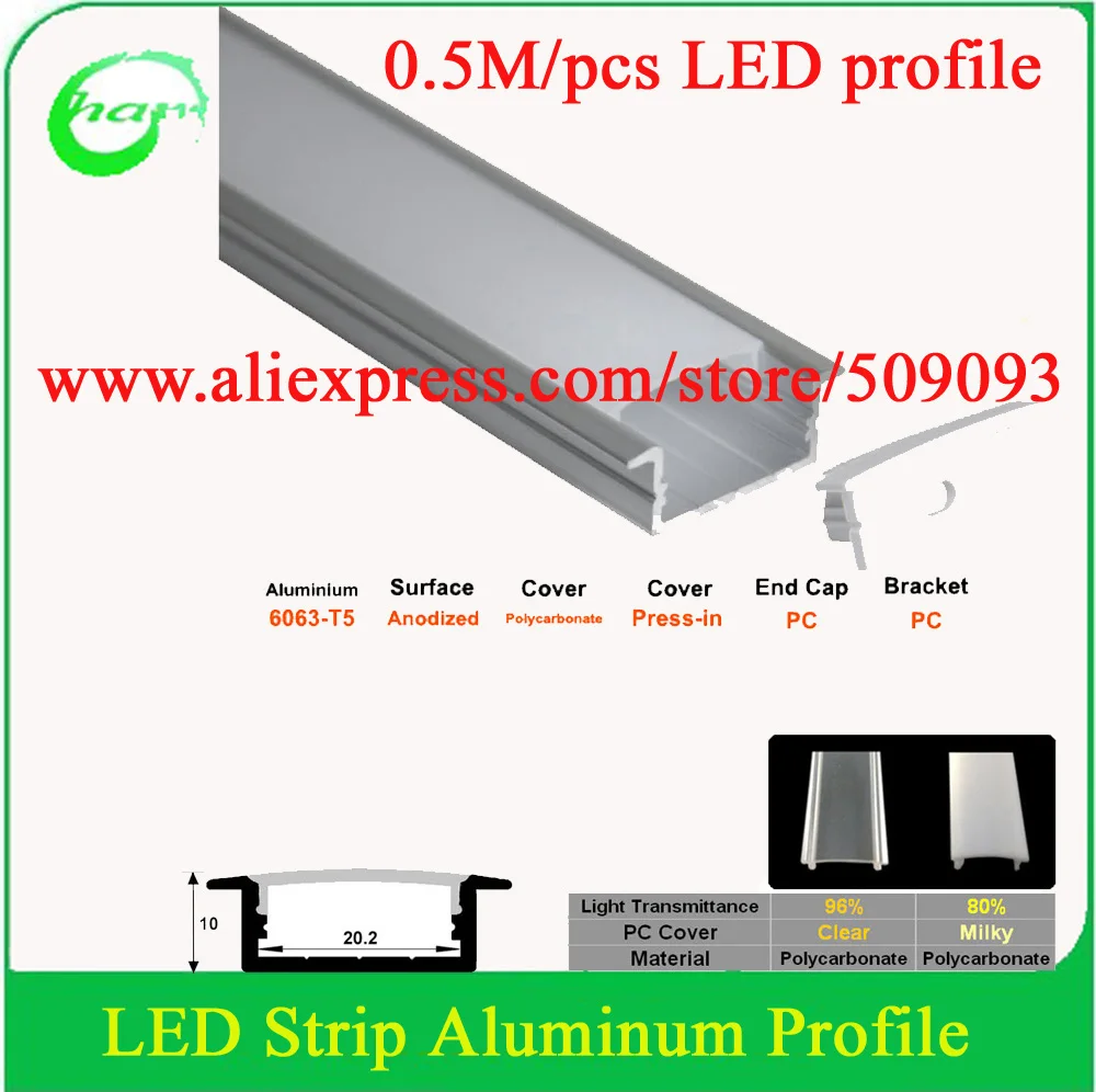 6 шт. 0 5 м встраиваемый алюминиевый светодиодный канал осветительный профиль для