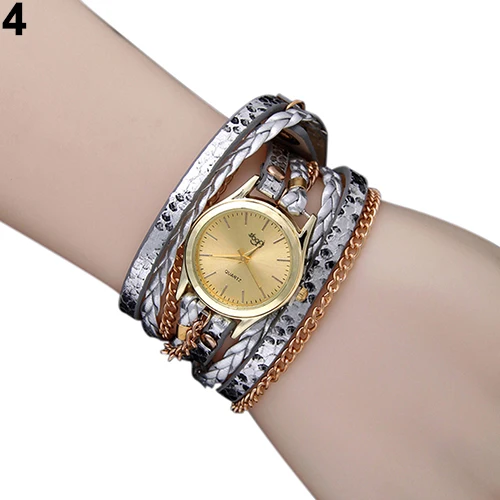 Для женщин модные Многослойные Плетеный Искусственная кожа ремень Кварц Браслет