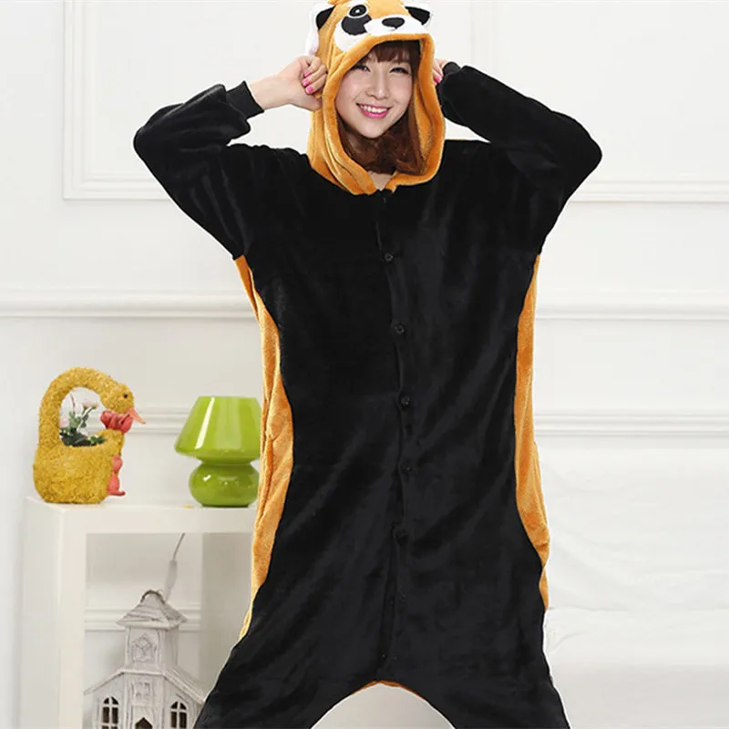 Дешевые взрослых зимние Фланелевые милый мультфильм животных енота пижамы Onesie