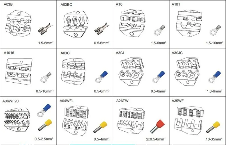A04WFL A04WF A10WF A16WF A625GFL A40J A26TW A07FL штампы наборы для HS обжимной Пилер AM-10 EM-6B1 машина штампы наборы модули челюсти
