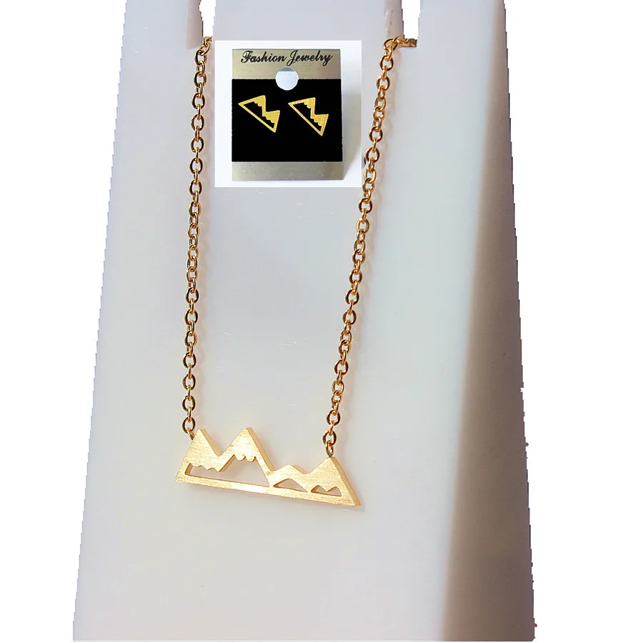 Dianshangkaituozhe Minimalist Mountain Ring Necklace With Earrings Set Jewelry For Women Gold/Silver Plated Wedding | Украшения и