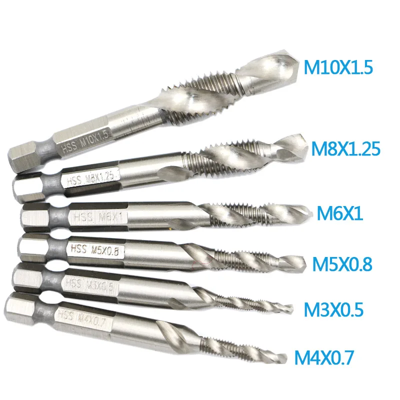 Подводная лодка Экспресс 6 шт. SM3 M10 composite tap drill bit thread spirals crew 1/4 ''hex 4341 HSS|bit grinding|bit