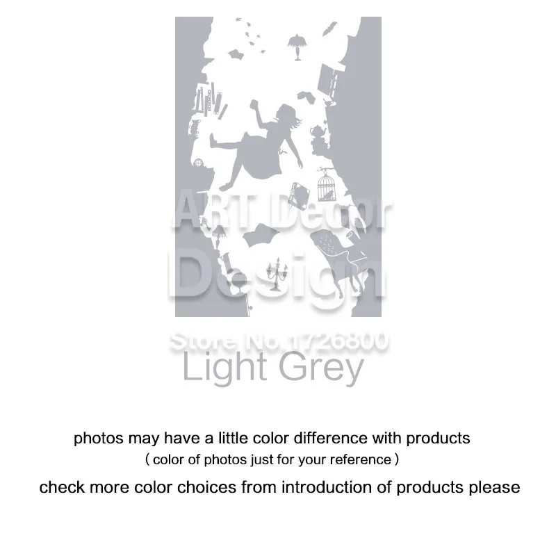 Алиса в стране чудес Наклейка на стену дом винила искусства Декор падающий кролик отверстие Наклейка на стену DIY Съемный мультфильм детская комната - Цвет: Светло-серый