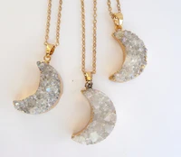 wt n541 hot sale half moon pendant for women natural druzy at gate with gold eletroplated crescent necklace fashion jewelry
