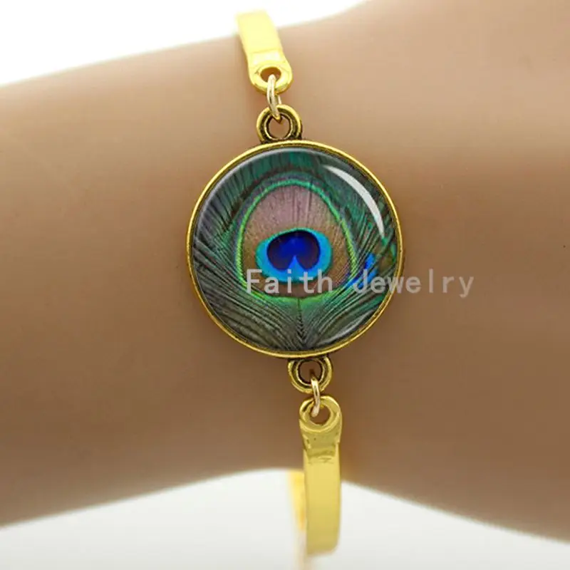 Браслет TAFREE с изображением павлиньих перьев очаровательное зеленое перо