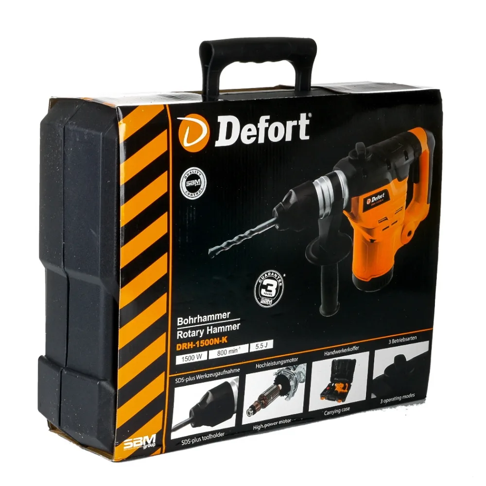 Перфоратор Defort DRH-1500N-K (1500 Вт регулировка скорости 5.5 Дж патрон SDS+ кейс буры) |