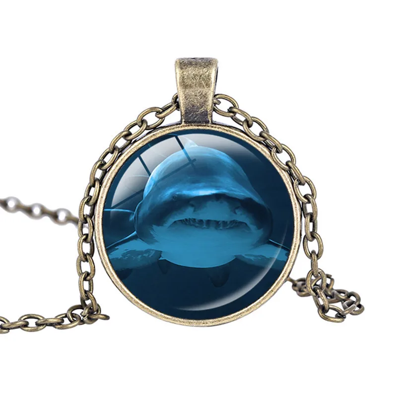 Ожерелье с акулой стекло кабошон подвеска в форме акулы ожерелье стеклянный