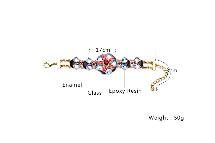 Золотой цветной браслет с большим цветком великолепный Женский массивный