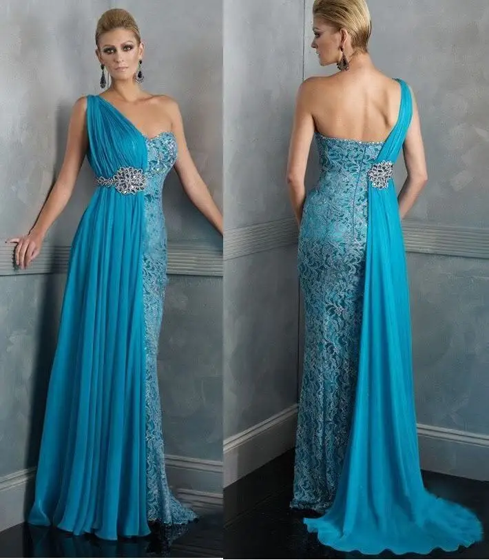 Новое синее кружевное платье с одним плечом vestidos de festa vestido longo праздничный официальный вечерний длинное платье для выпускного вечера с бисером